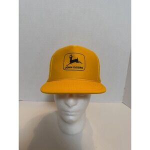 Vintage John Deere Snapback Hat Cap Yellow 90's trucker